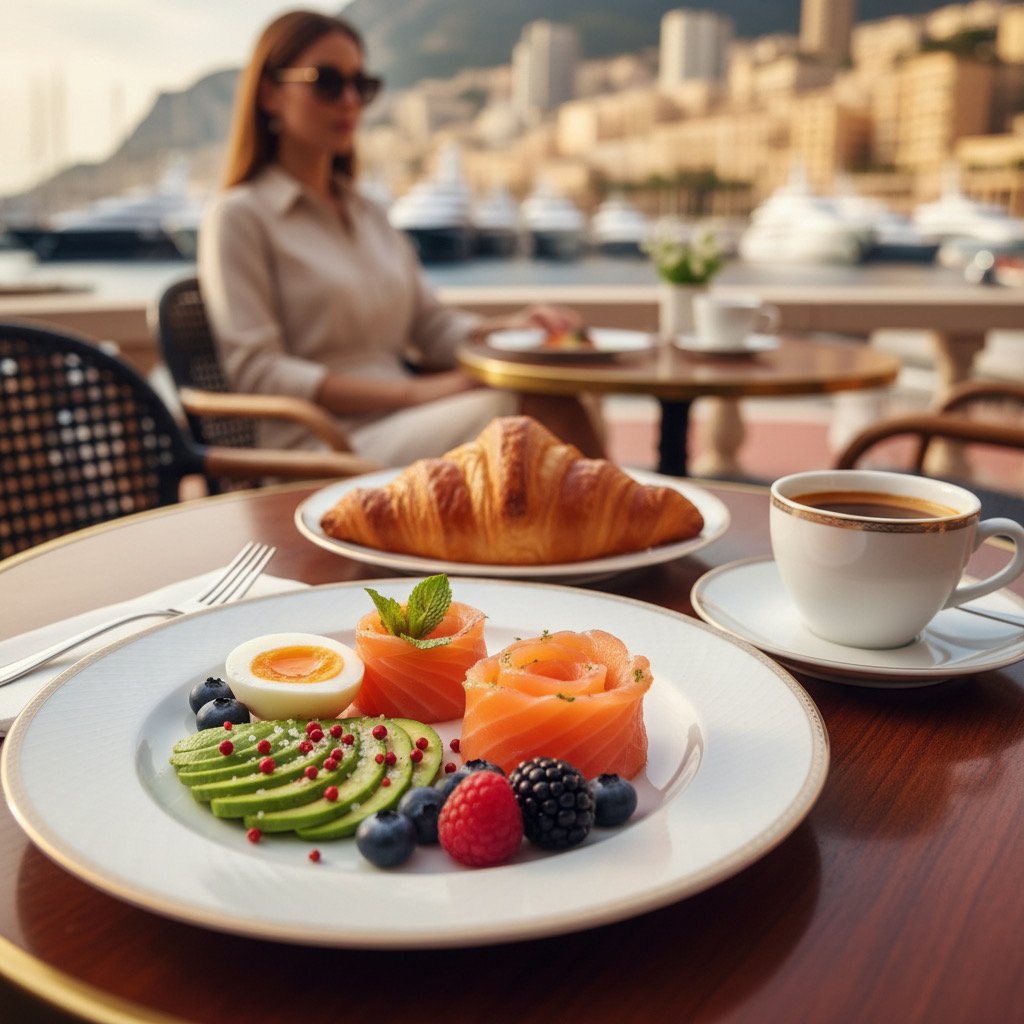 Luxury lifestyle breakfast at waterfront restaurant