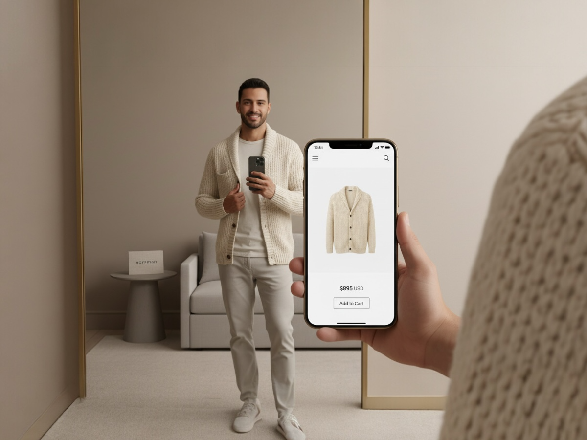 Cliente selecionando produtos no aplicativo móvel Hoffman